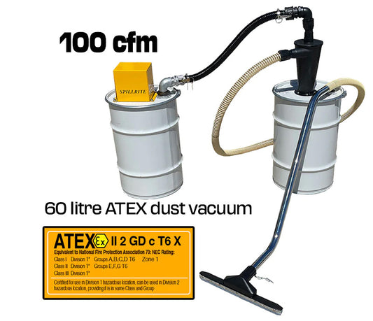 60 litre dust vacuum explosion proof 100 cfm - ATEX certified
