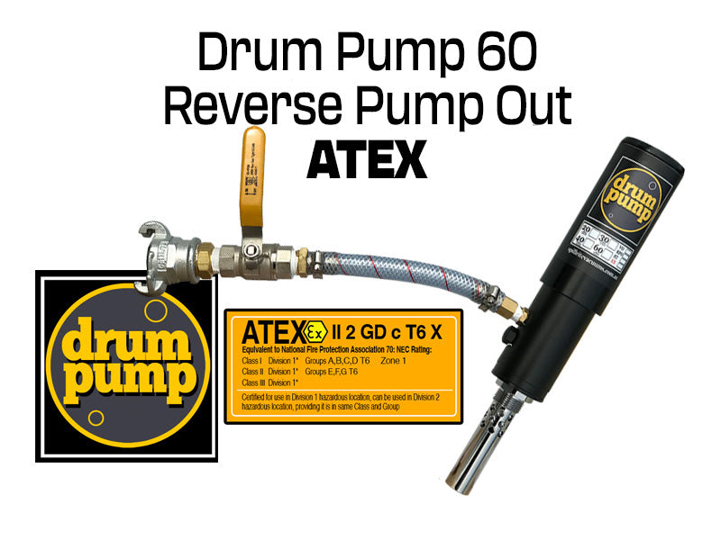 Air operated Drum Pump 60 Cfm Reverse Pump Out - Explosion proof ATEX certified. Flammable fluids
