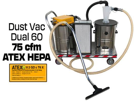 75 cfm HEPA/Cyclone 60 litre - ATEX certified - Combustible dust vacuum