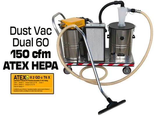 150 cfm HEPA/Cyclone 60 litre - ATEX certified - Combustible dust vacuum