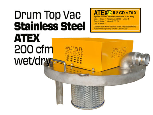 Drum Top Vac - 200 cfm ATEX stainless steel - vacuum only- Explosion proof