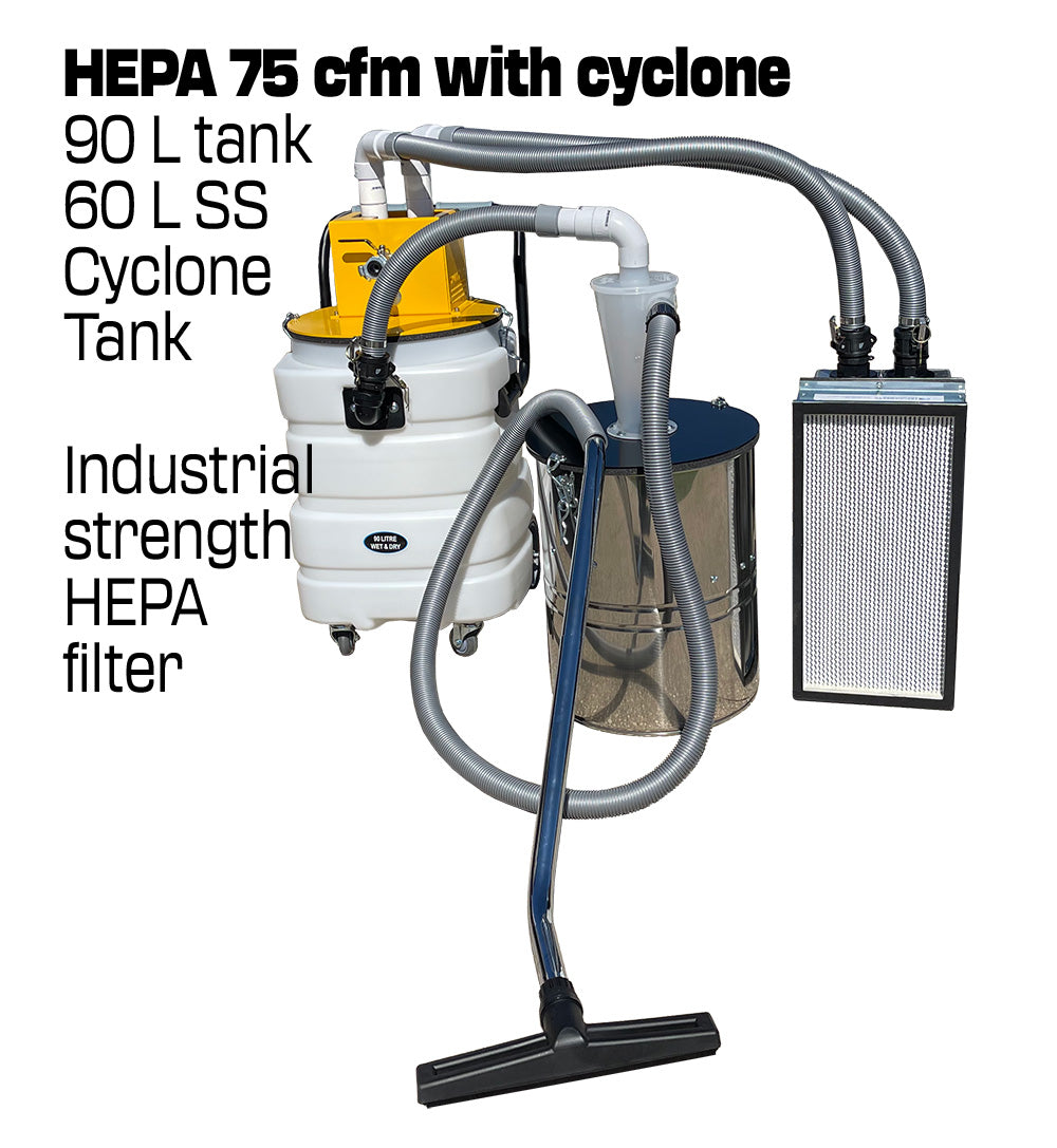 HEPA Silica dust vacuum 90 litre with cyclone