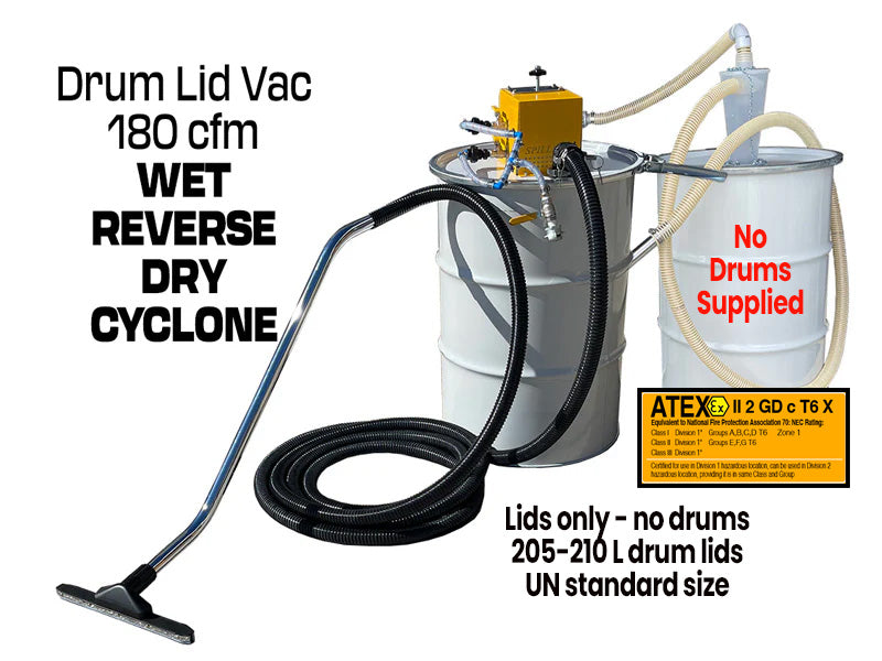 Drum Lid Vacuum 180cfm Wet/Dry RPO & Cyclone-No Drums Lids only ATEX